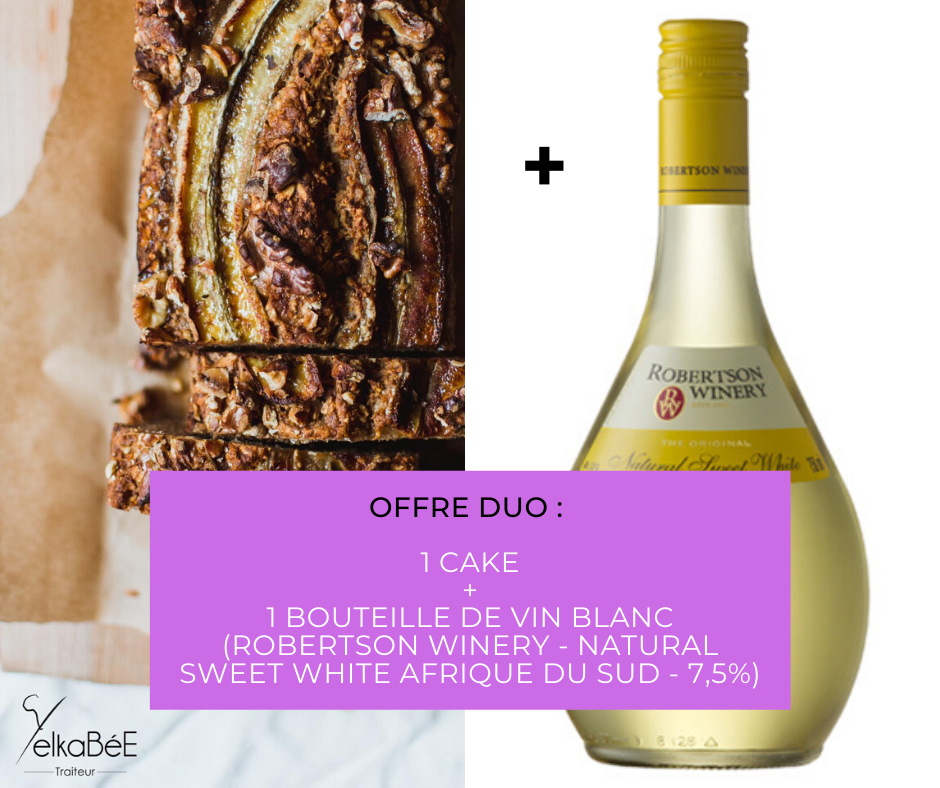 1 Cake + 1 bouteille de vin blanc (ROBERTSON WINERY - Natural Sweet white Afrique Du Sud - 7,5%